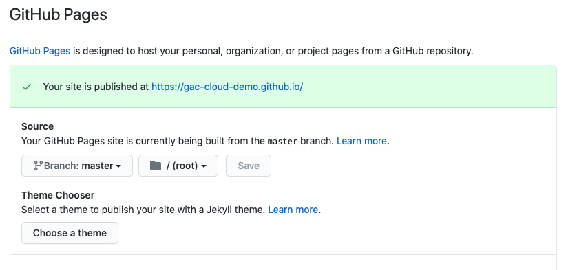 "Confirm GitHub pages settings"
