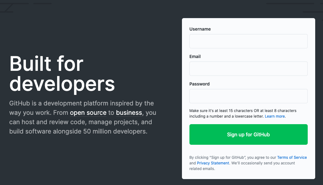 "GitHub sign up"